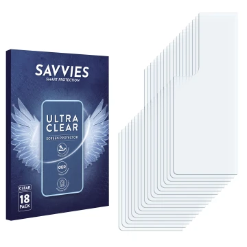 Face avant d’un emballage produit avec le logo de la marque Savvies. À côté se trouve la protection d’écran correspondante.