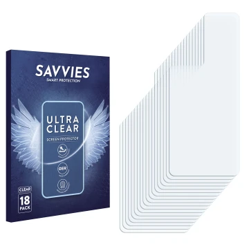 Face avant d’un emballage produit avec le logo de la marque Savvies. À côté se trouve la protection d’écran correspondante.