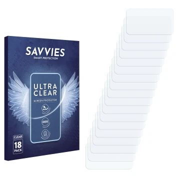Face avant d’un emballage produit avec le logo de la marque Savvies. À côté se trouve la protection d’écran correspondante.
