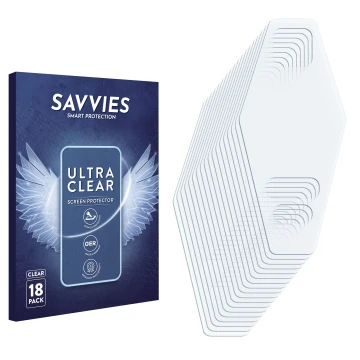 Face avant d’un emballage produit avec le logo de la marque Savvies. À côté se trouve la protection d’écran correspondante.