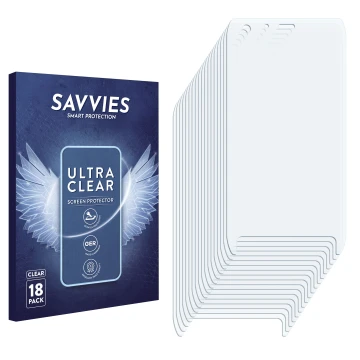 Face avant d’un emballage produit avec le logo de la marque Savvies. À côté se trouve la protection d’écran correspondante.