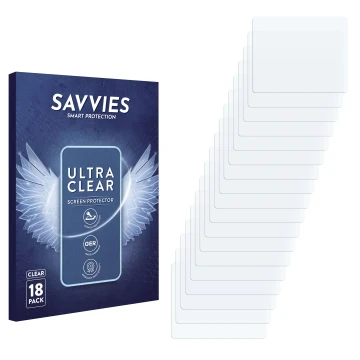 Face avant d’un emballage produit avec le logo de la marque Savvies. À côté se trouve la protection d’écran correspondante.