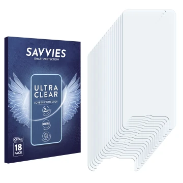 Face avant d’un emballage produit avec le logo de la marque Savvies. À côté se trouve la protection d’écran correspondante.
