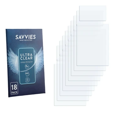 Face avant d’un emballage produit avec le logo de la marque Savvies. À côté se trouve la protection d’écran correspondante.