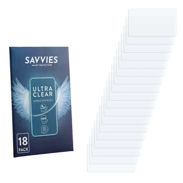 Face avant d’un emballage produit avec le logo de la marque Savvies. À côté se trouve la protection d’écran correspondante.