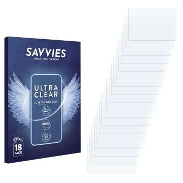 Face avant d’un emballage produit avec le logo de la marque Savvies. À côté se trouve la protection d’écran correspondante.
