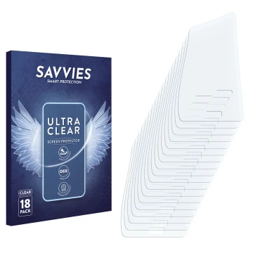 Face avant d’un emballage produit avec le logo de la marque Savvies. À côté se trouve la protection d’écran correspondante.