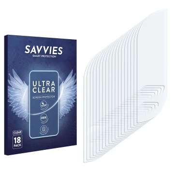 Face avant d’un emballage produit avec le logo de la marque Savvies. À côté se trouve la protection d’écran correspondante.