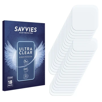 Face avant d’un emballage produit avec le logo de la marque Savvies. À côté se trouve la protection d’écran correspondante.