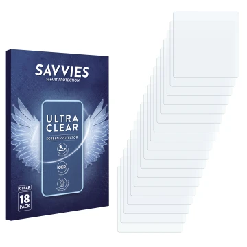 Face avant d’un emballage produit avec le logo de la marque Savvies. À côté se trouve la protection d’écran correspondante.