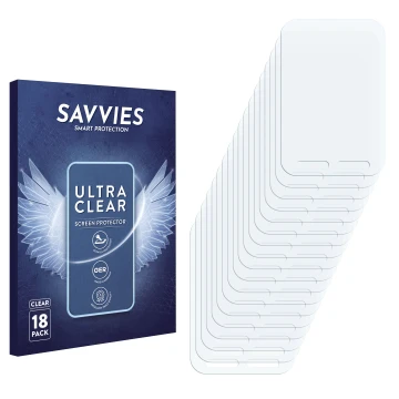 Face avant d’un emballage produit avec le logo de la marque Savvies. À côté se trouve la protection d’écran correspondante.