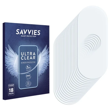 Face avant d’un emballage produit avec le logo de la marque Savvies. À côté se trouve la protection d’écran correspondante.