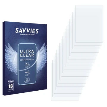 Face avant d’un emballage produit avec le logo de la marque Savvies. À côté se trouve la protection d’écran correspondante.