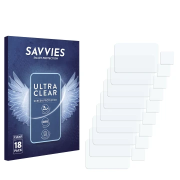 Face avant d’un emballage produit avec le logo de la marque Savvies. À côté se trouve la protection d’écran correspondante.