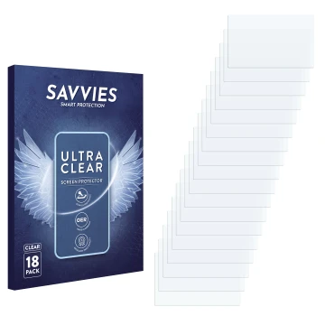 Face avant d’un emballage produit avec le logo de la marque Savvies. À côté se trouve la protection d’écran correspondante.