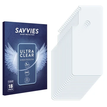 Face avant d’un emballage produit avec le logo de la marque Savvies. À côté se trouve la protection d’écran correspondante.