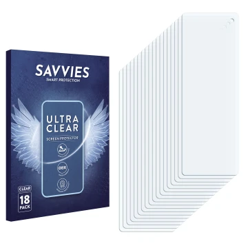 Face avant d’un emballage produit avec le logo de la marque Savvies. À côté se trouve la protection d’écran correspondante.