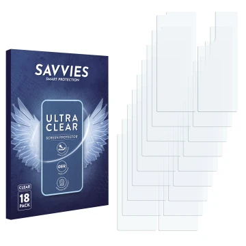 Face avant d’un emballage produit avec le logo de la marque Savvies. À côté se trouve la protection d’écran correspondante.