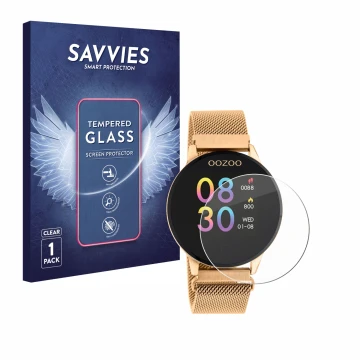 Face avant d’un emballage produit avec le logo de la marque Savvies. À côté, l’appareil Oozoo Q00117 est représenté avec la pr