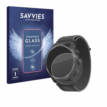 Face avant d’un emballage produit avec le logo de la marque Savvies. À côté, l’appareil Coros Apex 2 Pro est représenté avec l