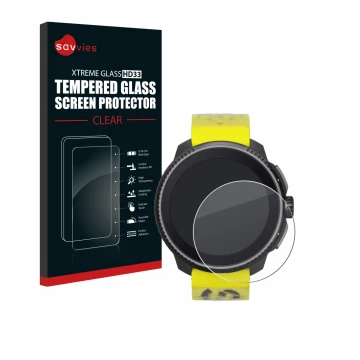 Face avant d’un emballage produit avec le logo de la marque Savvies. À côté, l’appareil Suunto Race est représenté avec la pro