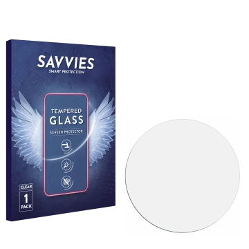 Face avant d’un emballage produit avec le logo de la marque Savvies. À côté se trouve la protection d’écran correspondante.