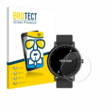 Face avant d’un emballage produit avec le logo de la marque BROTECT. À côté, l’appareil Montres (Circulaire, ø: 19 mm) est rep