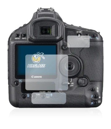 Face avant d’un emballage produit avec le logo de la marque BROTECT. À côté, l’appareil Canon EOS 1Ds Mark III est représenté 