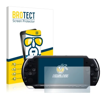 Face avant d’un emballage produit avec le logo de la marque BROTECT. À côté, l’appareil Sony PSP 3004 est représenté avec la p