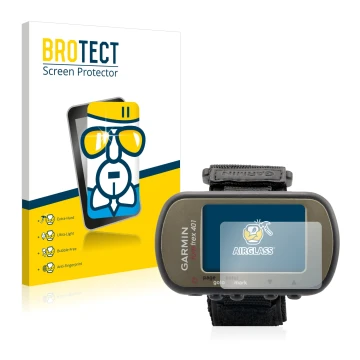 Face avant d’un emballage produit avec le logo de la marque BROTECT. À côté, l’appareil Garmin Foretrex 401 est représenté ave