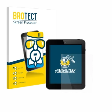 Face avant d’un emballage produit avec le logo de la marque BROTECT. À côté, l’appareil est représenté avec la protection d’éc