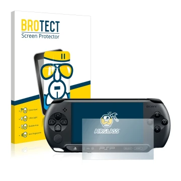 Face avant d’un emballage produit avec le logo de la marque BROTECT. À côté, l’appareil Sony PSP Street E1004 est représenté a