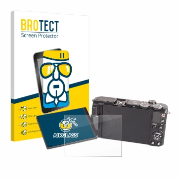 Face avant d’un emballage produit avec le logo de la marque BROTECT. À côté, l’appareil Samsung EX2F est représenté avec la pr