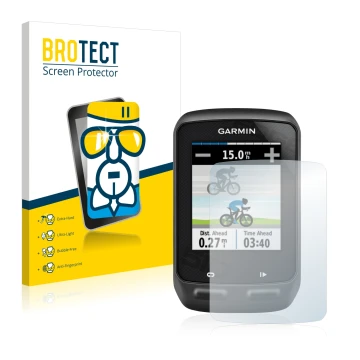 Face avant d’un emballage produit avec le logo de la marque BROTECT. À côté, l’appareil Garmin Edge 510 est représenté avec la