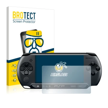 Face avant d’un emballage produit avec le logo de la marque BROTECT. À côté, l’appareil Sony PSP 1004 est représenté avec la p