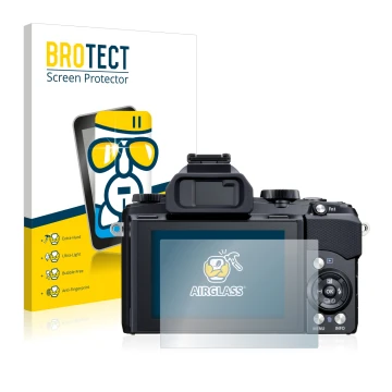 Face avant d’un emballage produit avec le logo de la marque BROTECT. À côté, l’appareil Olympus Stylus 1 est représenté avec l