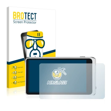 Face avant d’un emballage produit avec le logo de la marque BROTECT. À côté, l’appareil Samsung Galaxy Camera 2 EK-GC200 est r