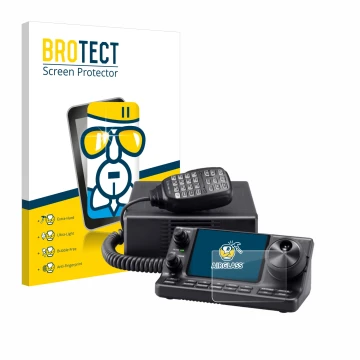 Face avant d’un emballage produit avec le logo de la marque BROTECT. À côté, l’appareil Icom IC-7100 est représenté avec la pr