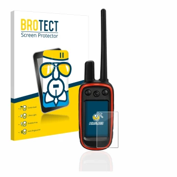 Face avant d’un emballage produit avec le logo de la marque BROTECT. À côté, l’appareil Garmin Alpha 100 est représenté avec l