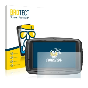 Face avant d’un emballage produit avec le logo de la marque BROTECT. À côté, l’appareil Garmin zumo 590LM est représenté avec 