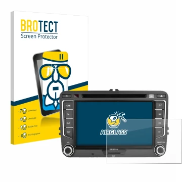 Face avant d’un emballage produit avec le logo de la marque BROTECT. À côté, l’appareil Zenec E>Go 7