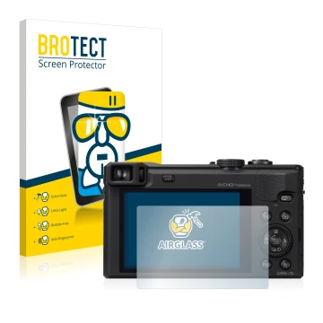 Face avant d’un emballage produit avec le logo de la marque BROTECT. À côté, l’appareil Panasonic Lumix DMC-TZ60 est représent