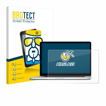 Face avant d’un emballage produit avec le logo de la marque BROTECT. À côté, l’appareil Apple MacBook Pro Retina 15