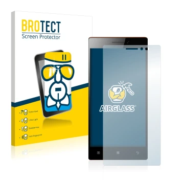 Face avant d’un emballage produit avec le logo de la marque BROTECT. À côté, l’appareil Lenovo Vibe X2 est représenté avec la 