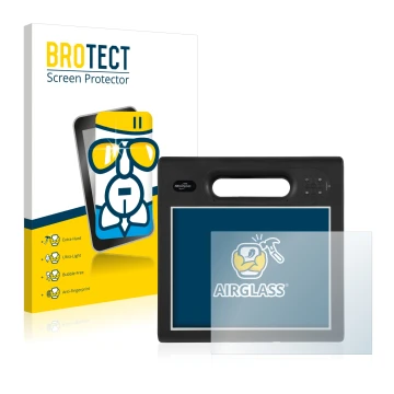 Face avant d’un emballage produit avec le logo de la marque BROTECT. À côté, l’appareil Motion Computing F5t est représenté av