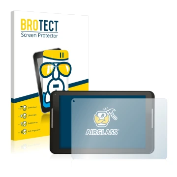 Face avant d’un emballage produit avec le logo de la marque BROTECT. À côté, l’appareil Xoro PAD 8W2 est représenté avec la pr