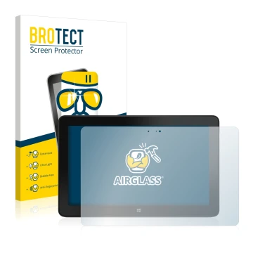 Face avant d’un emballage produit avec le logo de la marque BROTECT. À côté, l’appareil Dell Venue 11 Pro 7140 (2013-2014) est