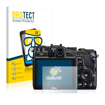 Face avant d’un emballage produit avec le logo de la marque BROTECT. À côté, l’appareil Nikon Coolpix S7000 est représenté ave