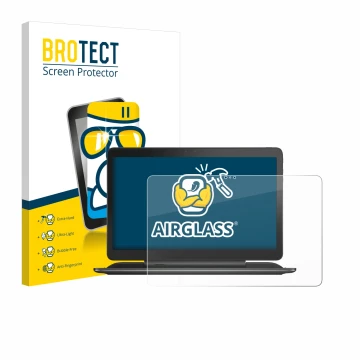 Face avant d’un emballage produit avec le logo de la marque BROTECT. À côté, l’appareil Dell Latitude 13 7350 est représenté a