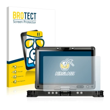 Face avant d’un emballage produit avec le logo de la marque BROTECT. À côté, l’appareil Getac V110 est représenté avec la prot